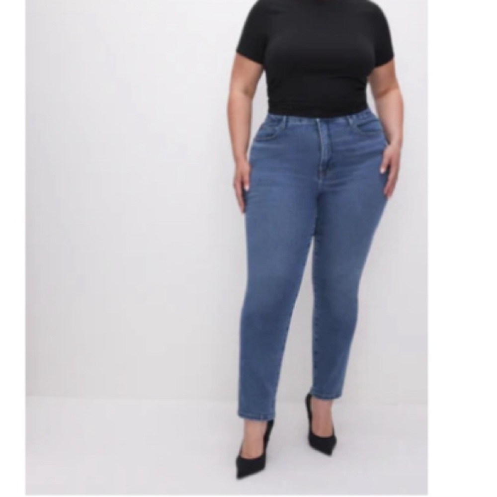 Good American Good Classic High Waist Straight Leg Jeans indigo
